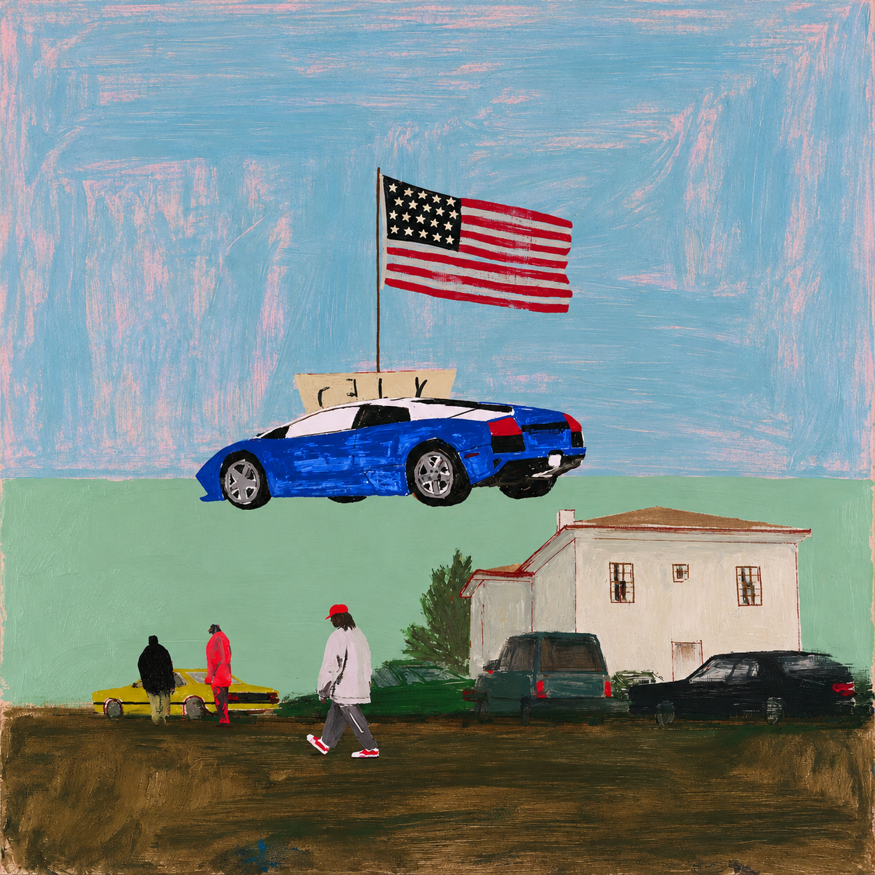 Original square Flying Lambo painting